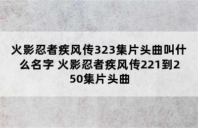 火影忍者疾风传323集片头曲叫什么名字 火影忍者疾风传221到250集片头曲